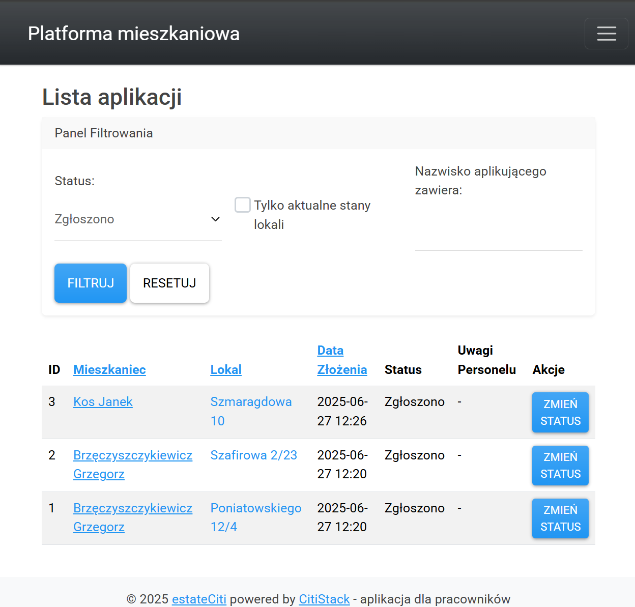 ESTATEciti - lista aplikacji